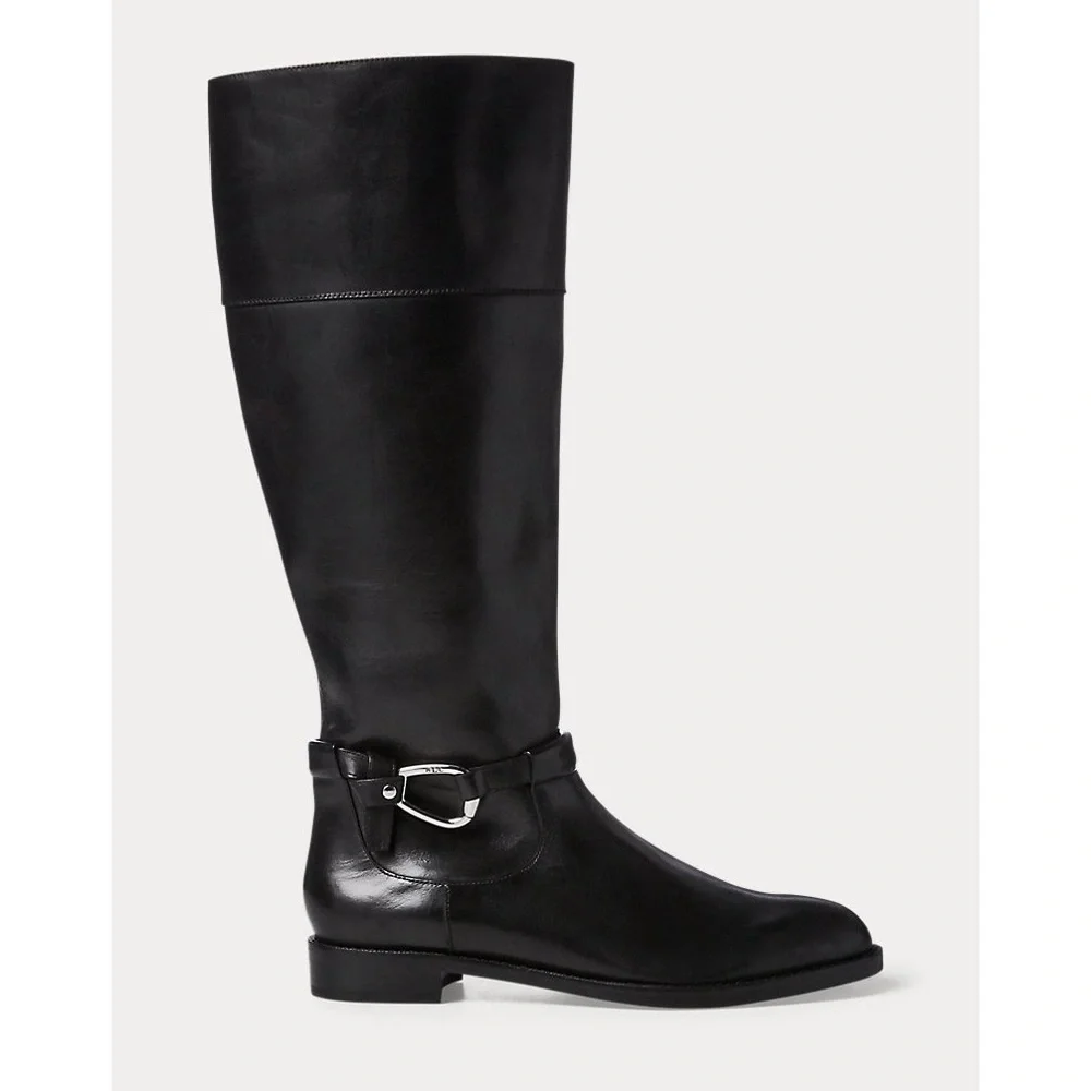 RALPH LAUREN Harlee Tall Black Leather Riding Boots Equestrian Knee High 6